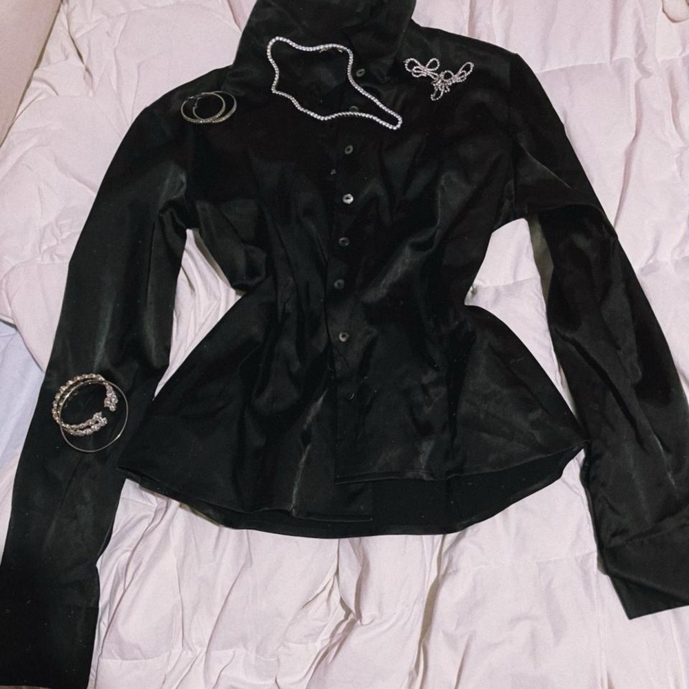 american eagle black silk jacket